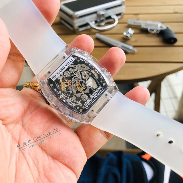 理查德米勒Richard Mille全球限量版本 水晶全透明玻璃鑫多功能複雜機械腕表  gjs2204